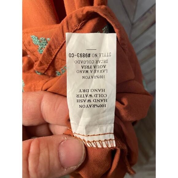 Mur‎ Mur Anthropologie Embroidered Rust Orange Short Sleeve Dress Women's XL - Picture 8 of 8